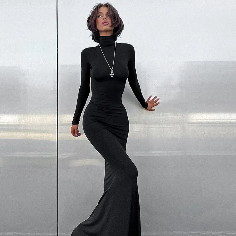 Turtleneck Long Sleeve Maxi Dress