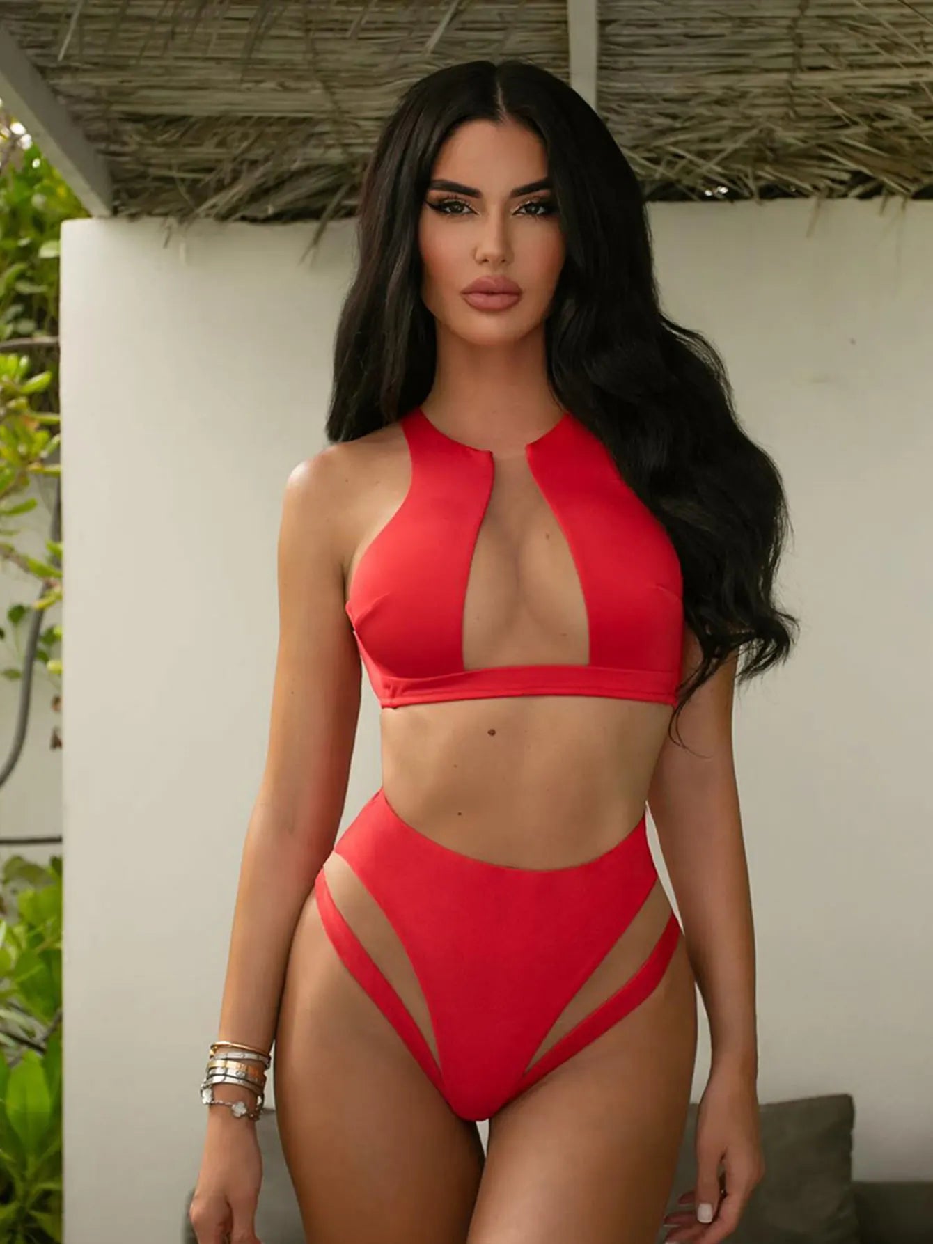 See-Through Slim Solid One Piece Swimwear