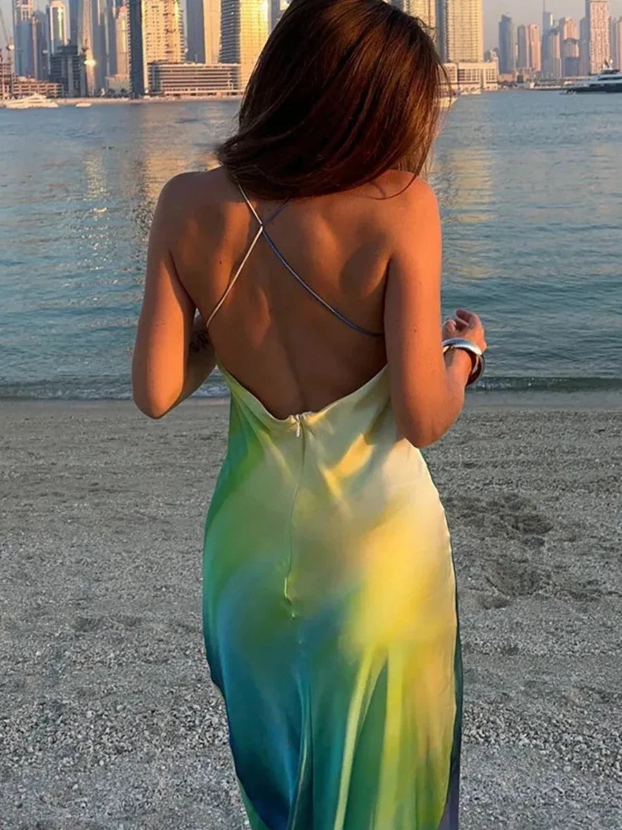 Gradient Cami V-neck Backless Maxi Dress