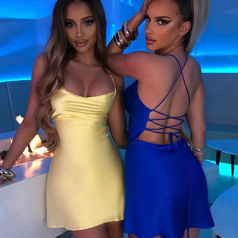 Cross Strap Pleated Lace Mini Dress