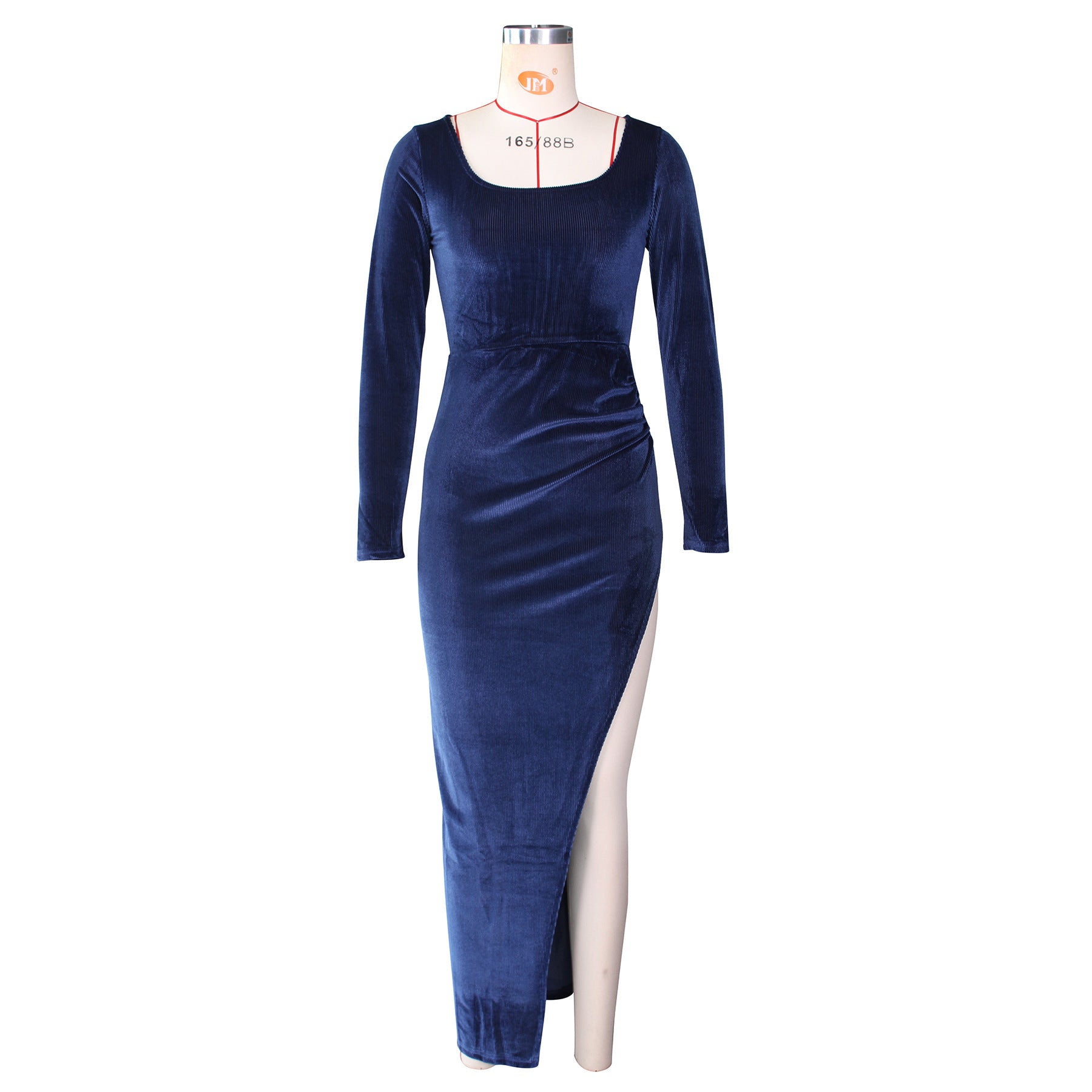 Elegant Velvet High Waist Slit Maxi Dress Sexy Long Sleeve Evening Party Dress