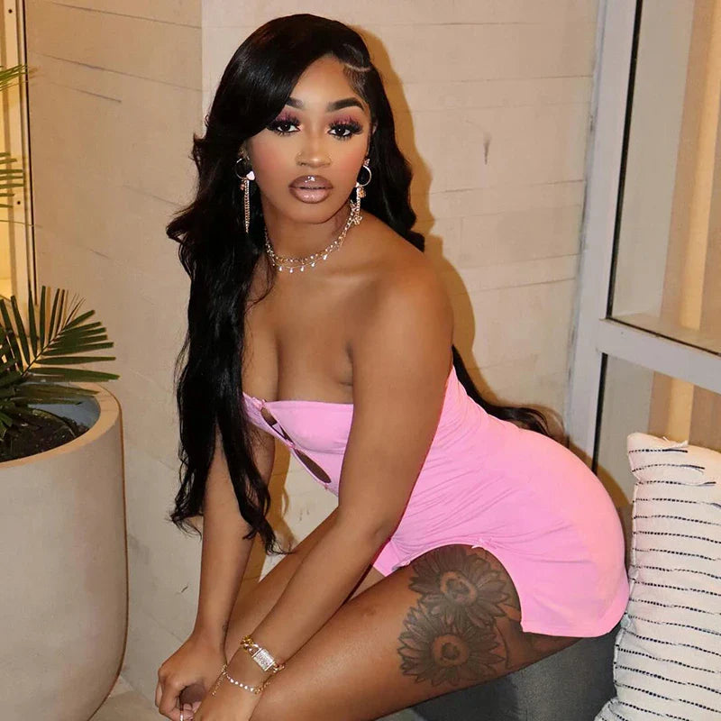 Hollow Strapless Pullover Y2K Mini Dress