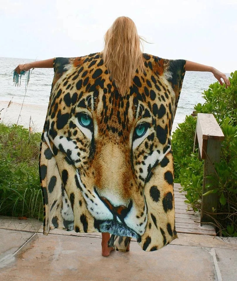 Chiffon Leopard Print Kimono Boho Bikini Cover Up - Fashionpara