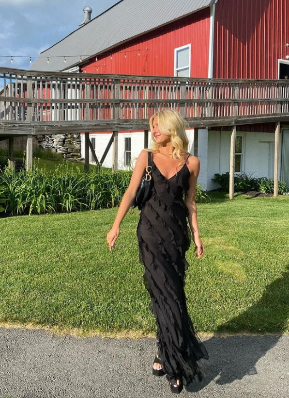 Elegant Deep V Neck Maxi Dress