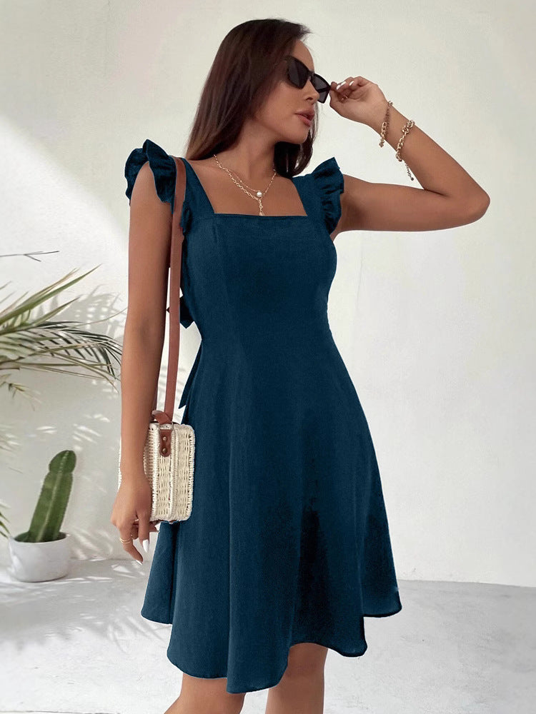 Sleeveless Mini Dress with Ruffle Tie-back