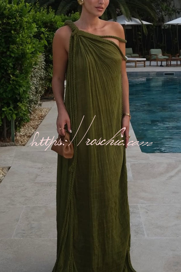 Khloe Linen Blend One Shoulder Draped Braids Cover Up Maxi Dress