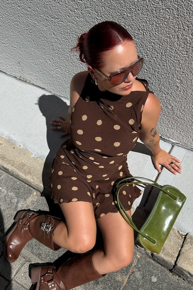 Polka Dot Ruched Bodycon Mini Dress