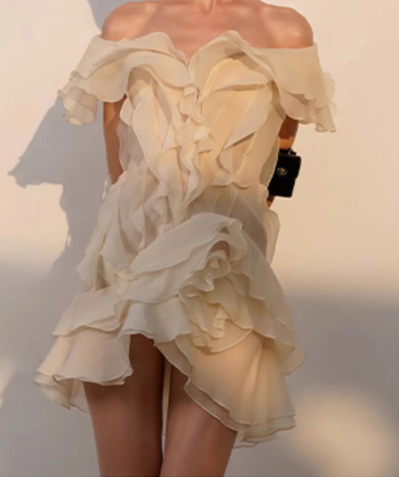 Ruffle Backless Mesh Prom Mini Dress