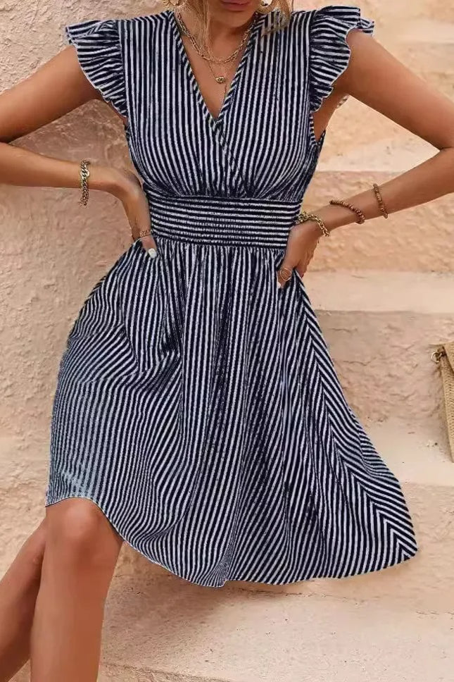 Striped Butterfly Sleeve Mini Dress