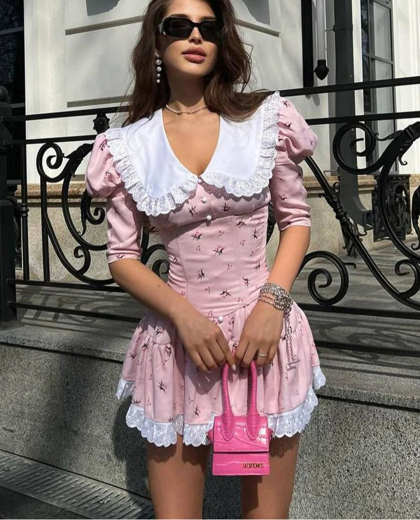 Lace Patchwork Doll Collar Mini Dress