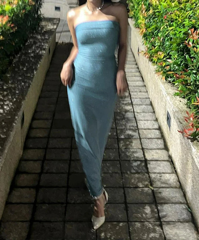 Glitter Sleeveless Tube Maxi Dress