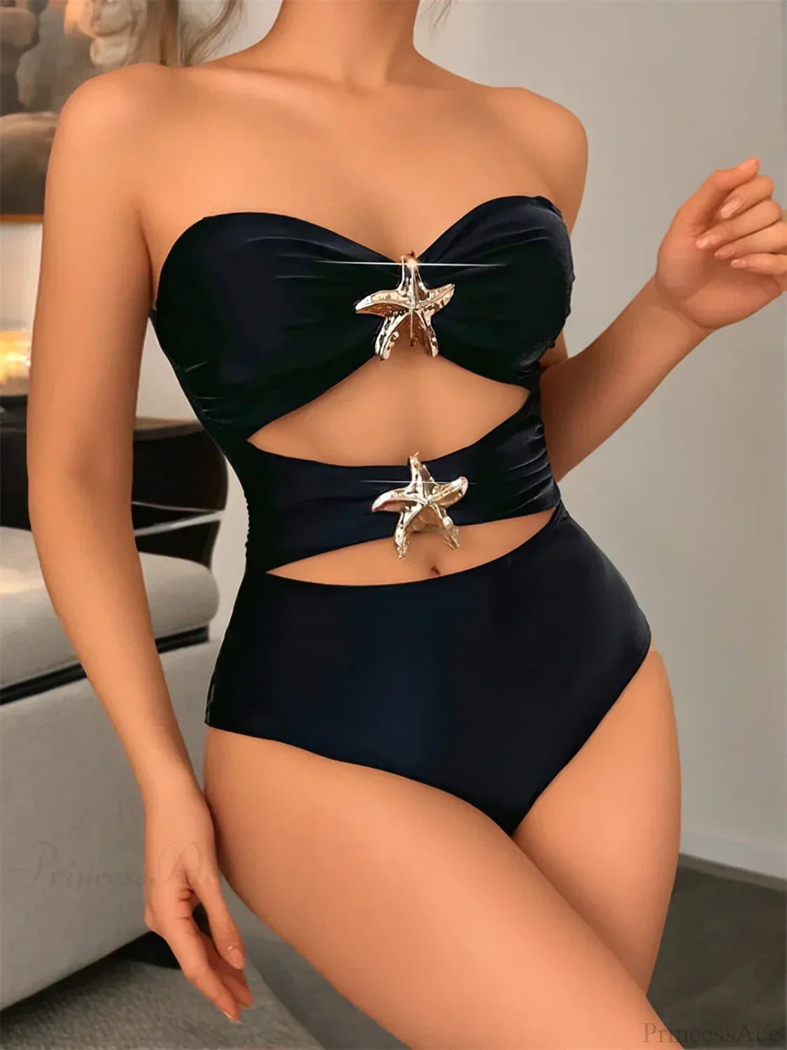Black Metal Starfish Bandeau One Piece Black / S onepiece-250223