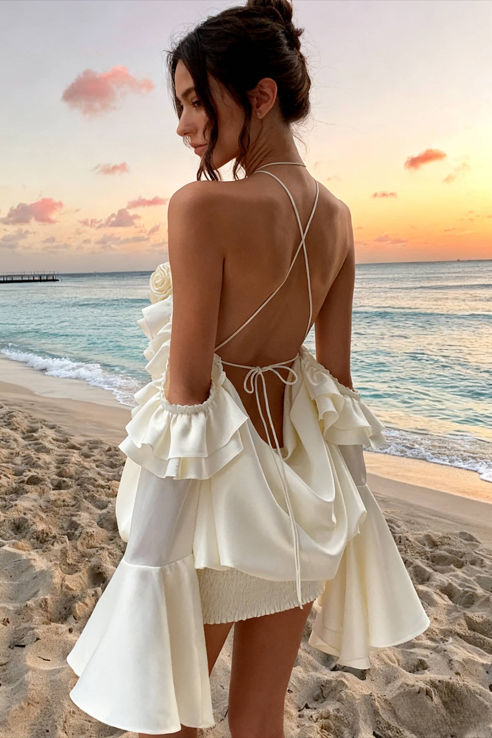 Rose Ruffled Mini Dress