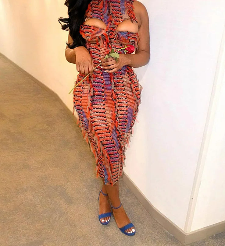 Tassel Panel Sleeveless Maxi Dress