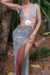 Weird Puss Pearl Shells Halter Maxi Dress