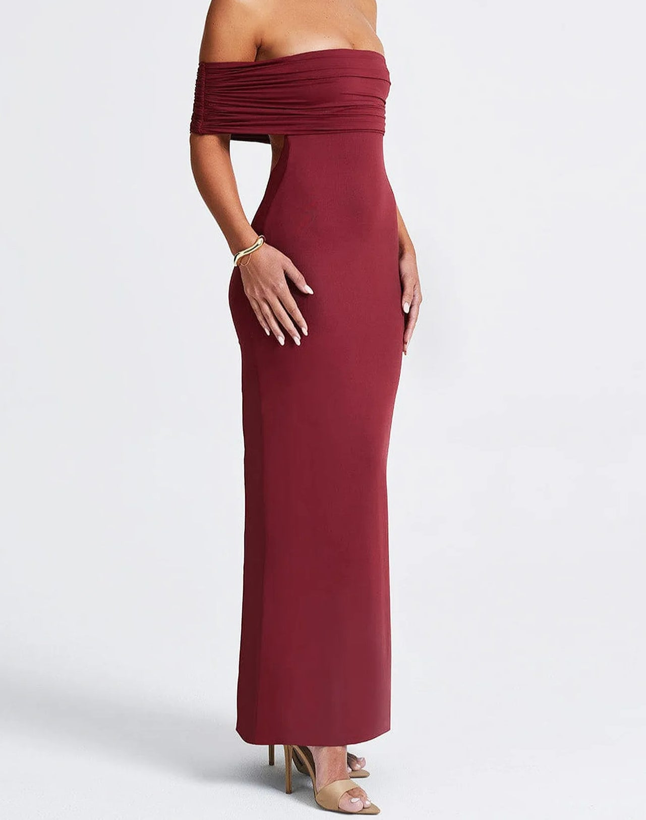 Slash Neck Backless Ruched Maxi Dress