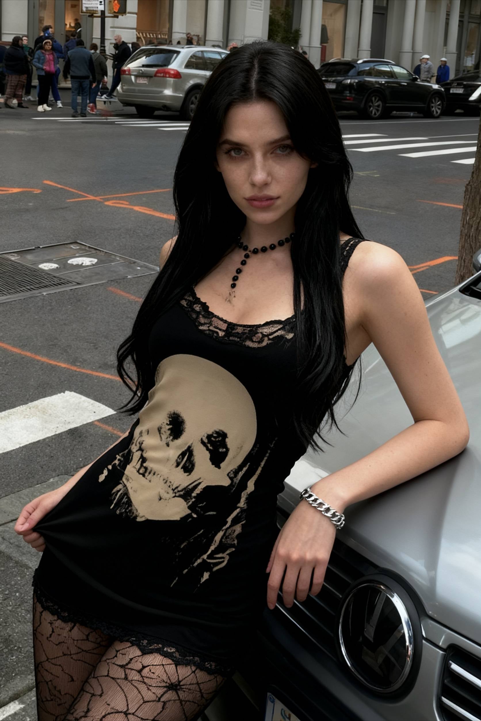 Skull Print Straps Mini Dress