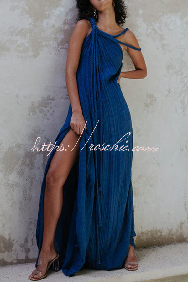 Khloe Linen Blend One Shoulder Draped Braids Cover Up Maxi Dress