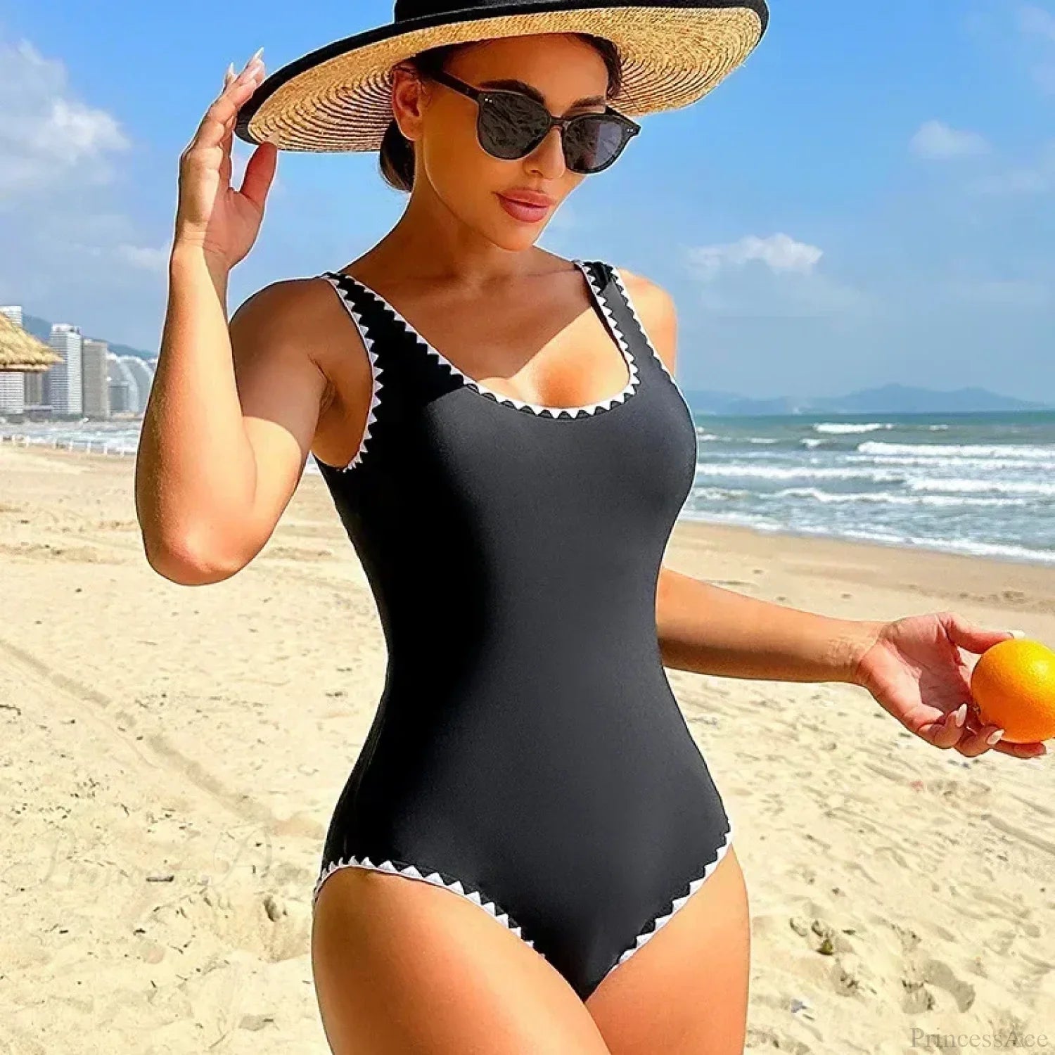 exy Black Backless Swimwear One Piece