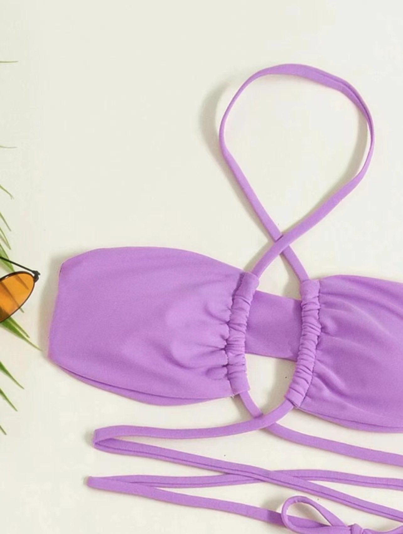 Cross front halter hollow out self tie mini dress 3 piece swimwear - Fashionpara