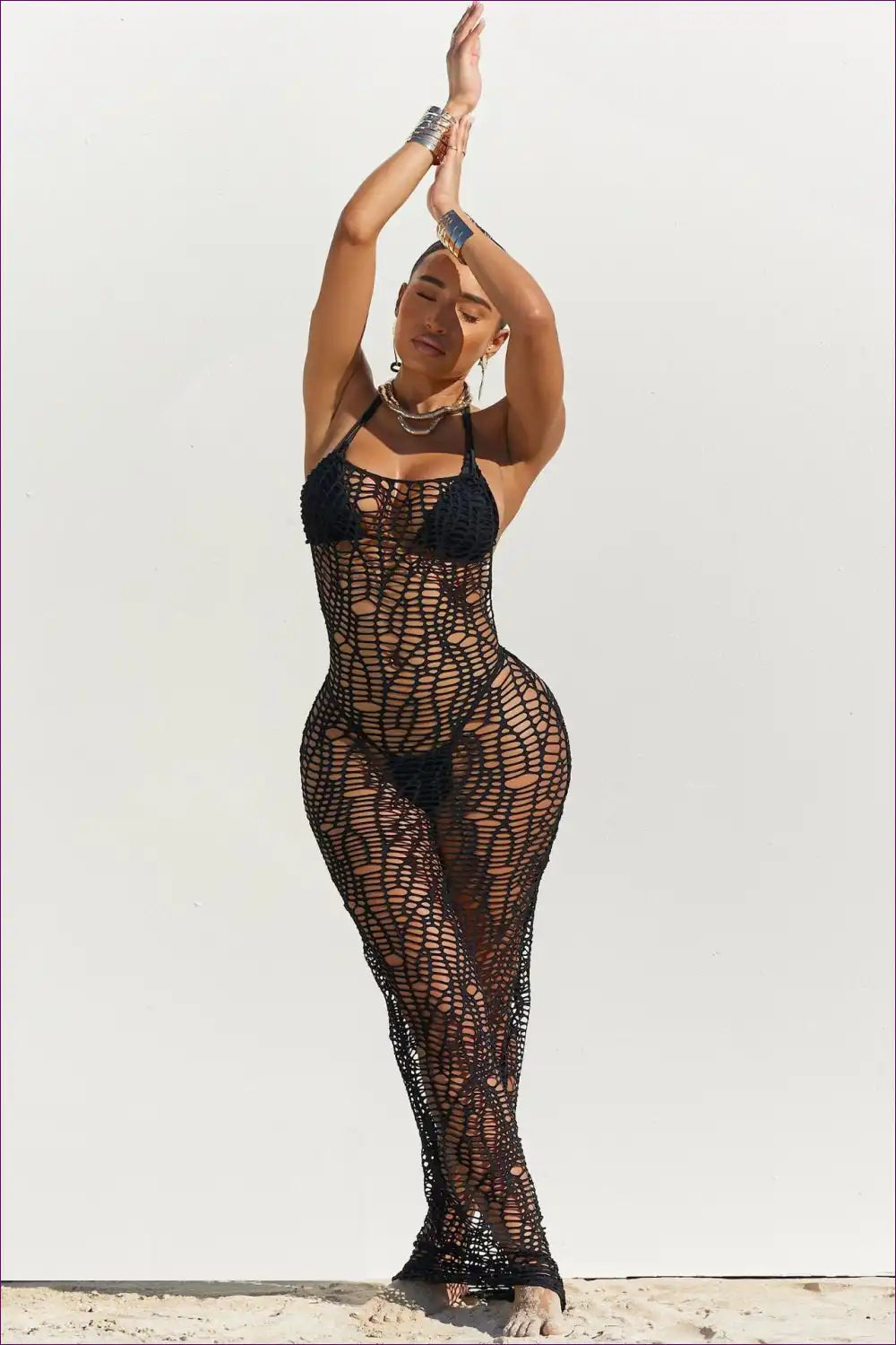 Intricate Crochet Halter Maxi Dress For The Beach