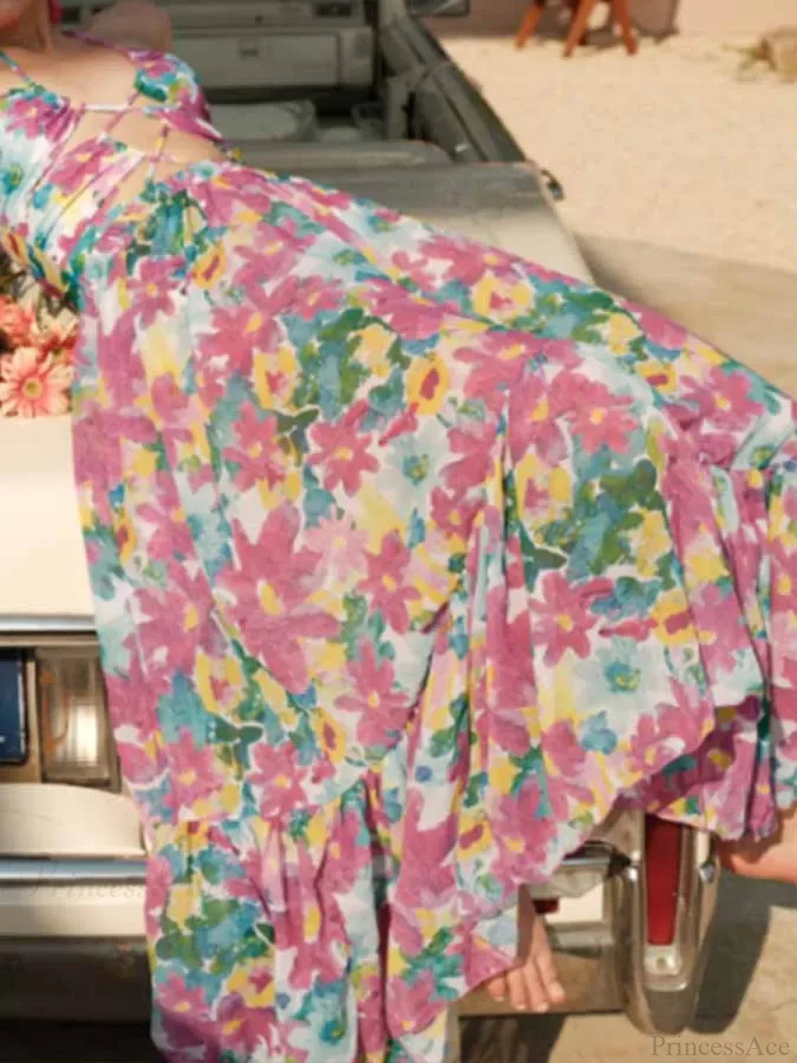 Printed Cutouts Tie One Piece Swimsuit