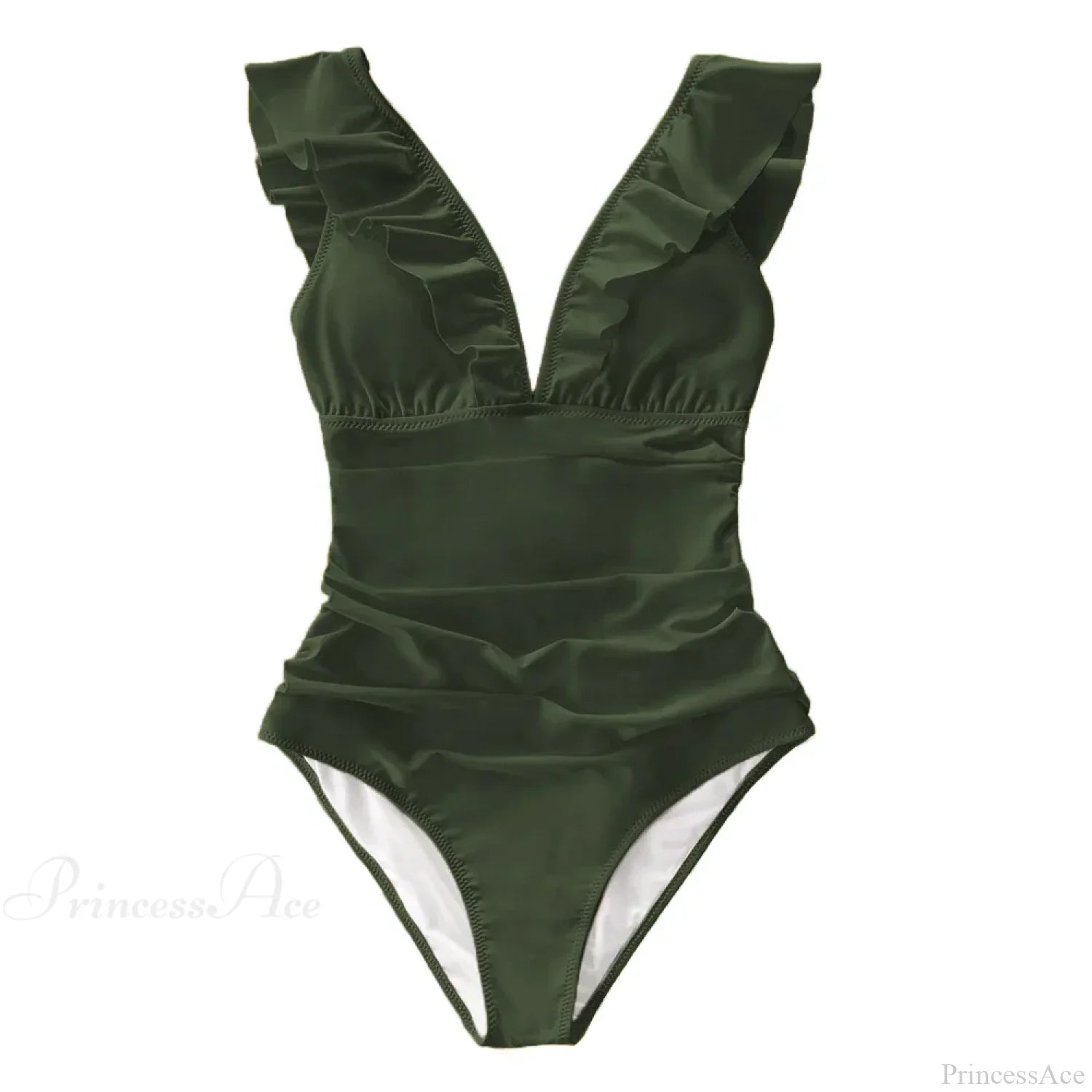 Ruffled V-neck Lace Up Monokini One Piece Set color1 / XS