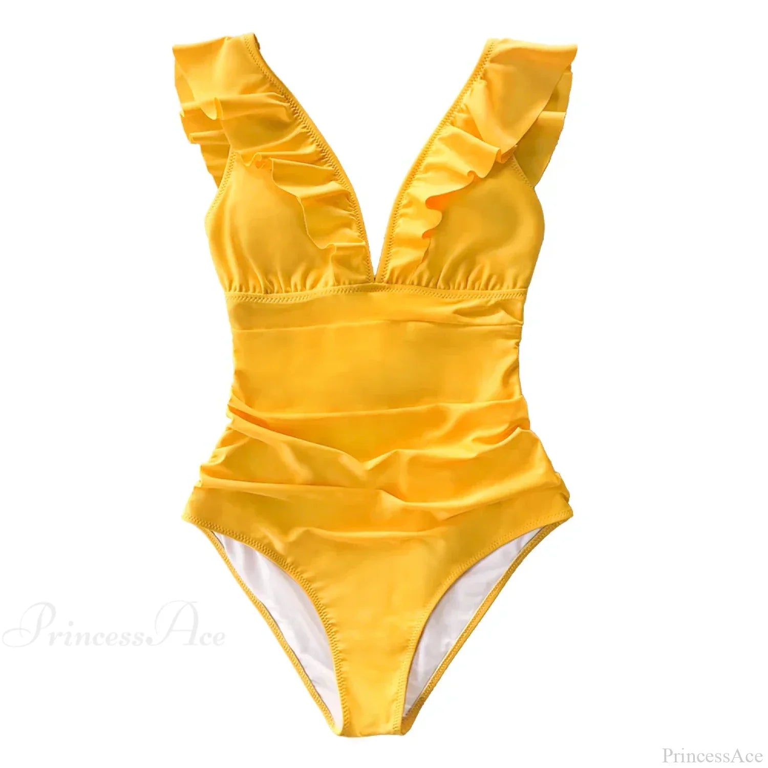 Ruffled V-neck Lace Up Monokini One Piece Set color9 / XS