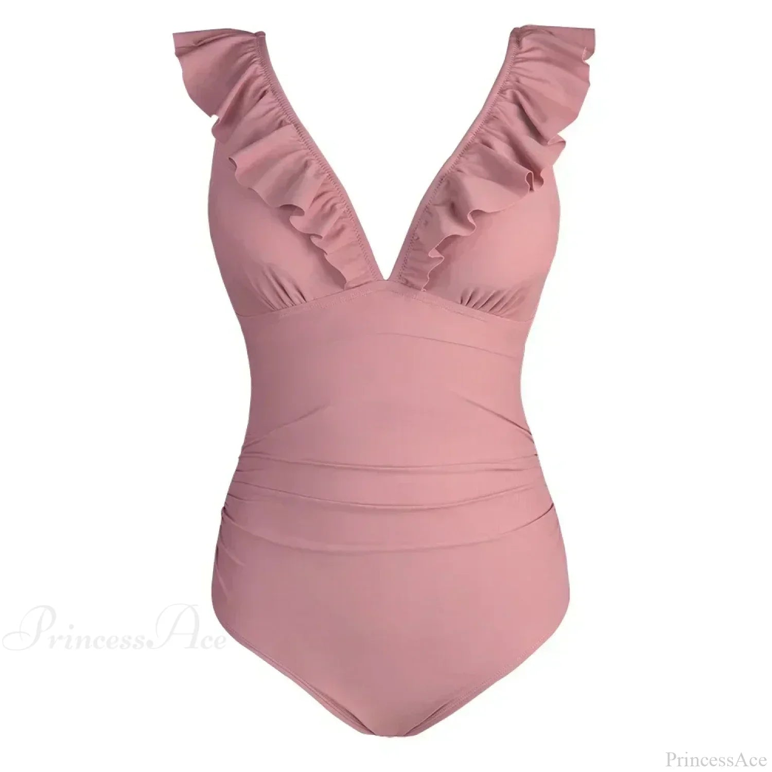 Ruffled V-neck Lace Up One Piece Set bean paste / S