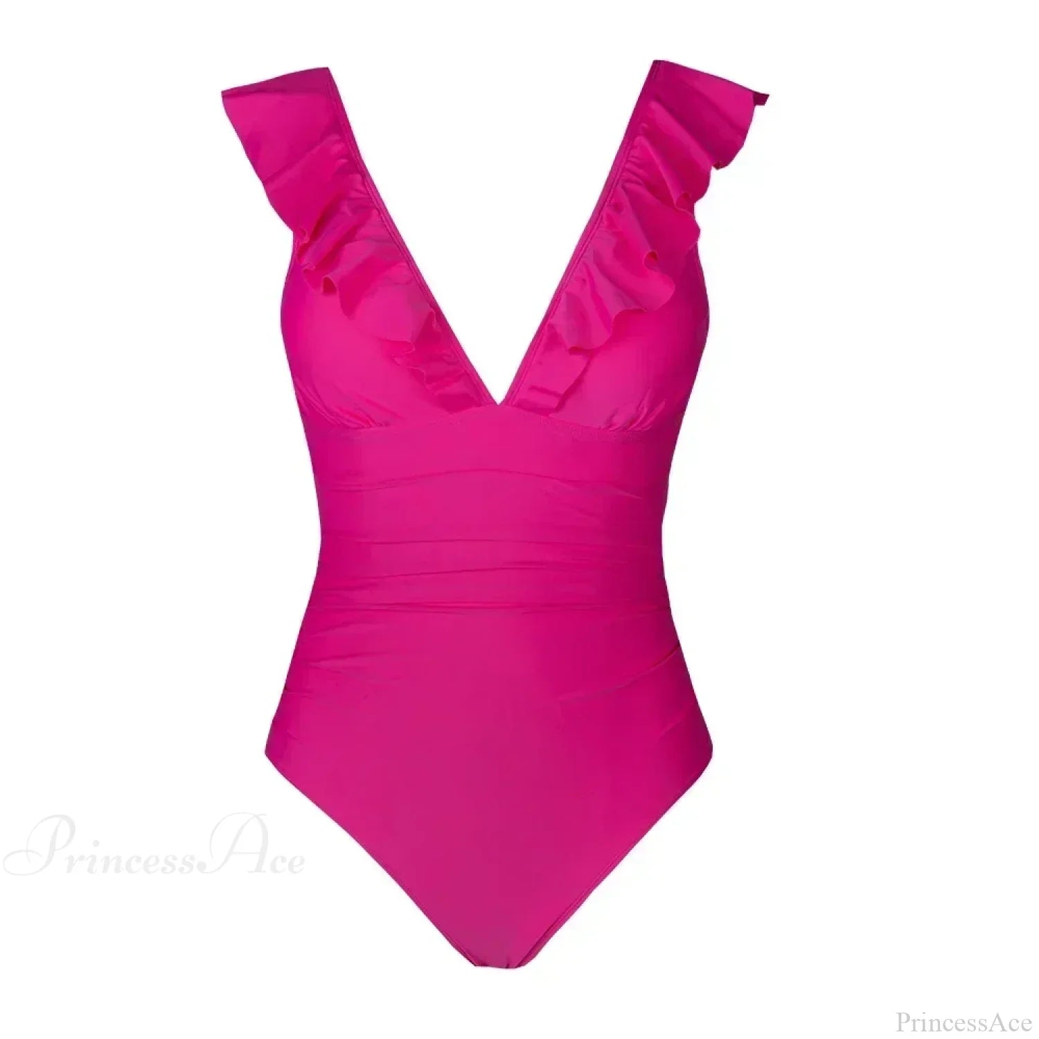 Ruffled V-neck Lace Up One Piece Set rose red / S