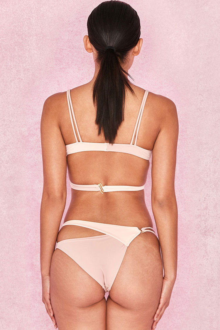 Sexy Contrast Color Strappy Wrap Front Bikini Two Piece Swimsuit