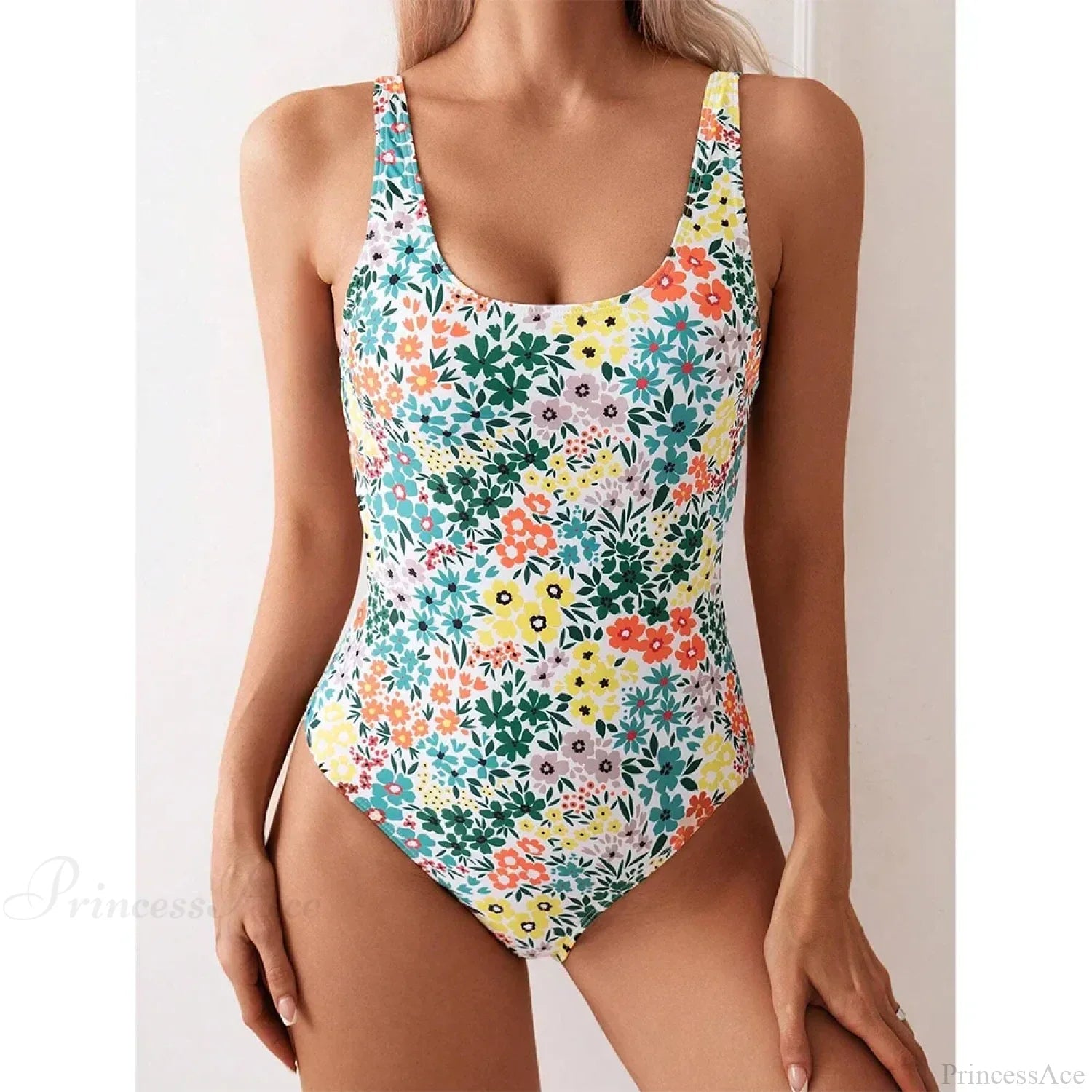 Sexy Floral Square Neck One Piece Set Green Floral / S