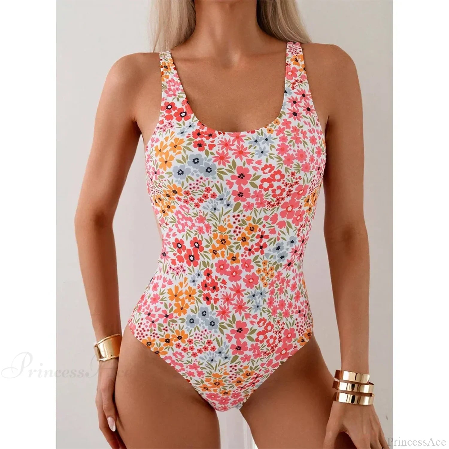 Sexy Floral Square Neck One Piece Set Pink Floral / S
