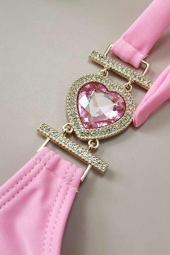 Sparkly Heart Crystal Cheeky Slide Triangle Bikini Two Piece Swimsuit