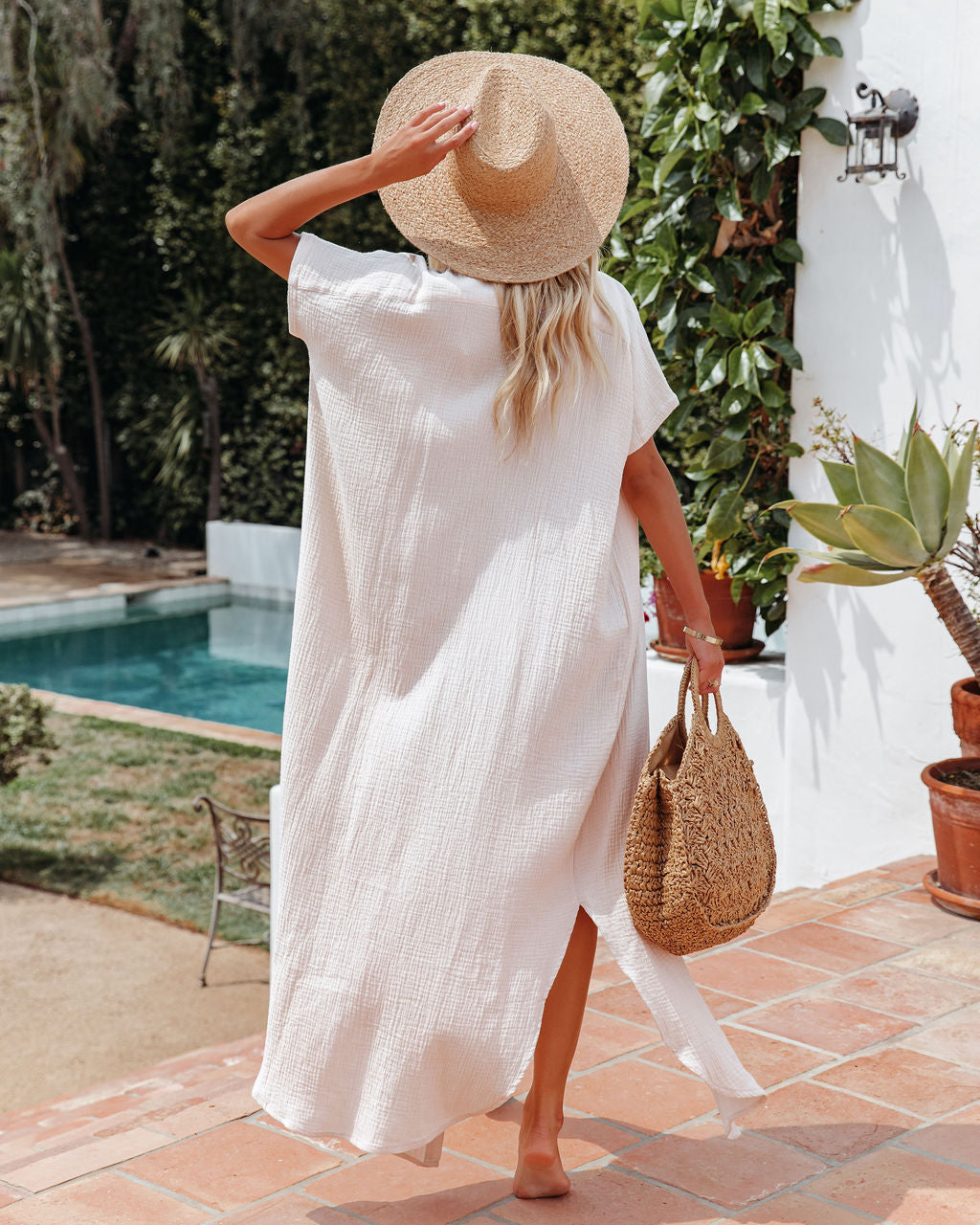 Summertime Cotton Button Down Maxi Dress - Cream - Fashionpara