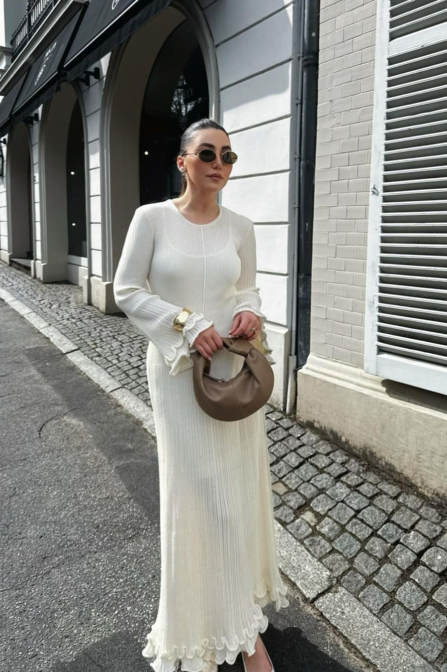 Ruffled Long Sleeve Bodycon Maxi Dress