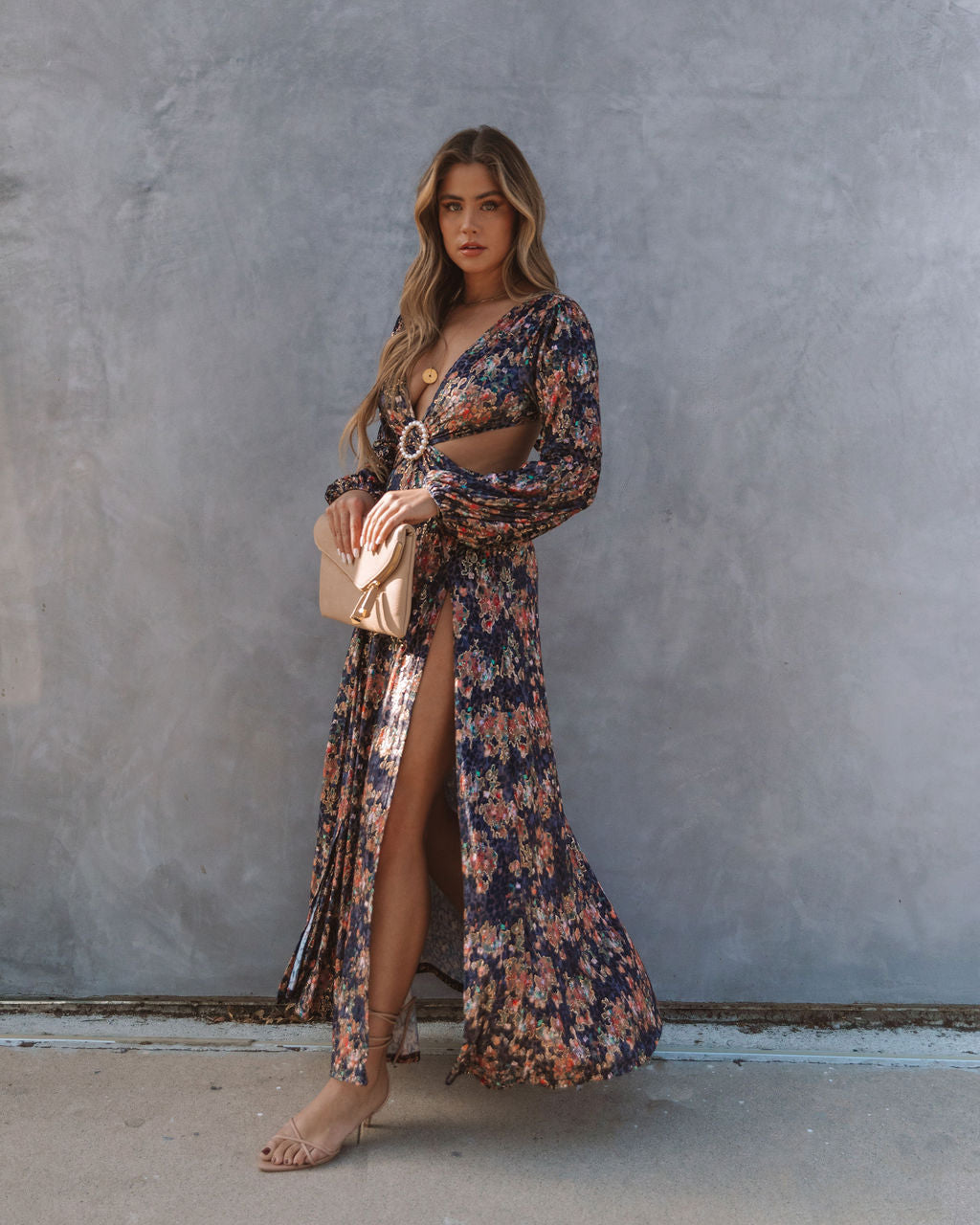 Nariyah Velvet Cutout Slit Maxi Dress - Fashionpara