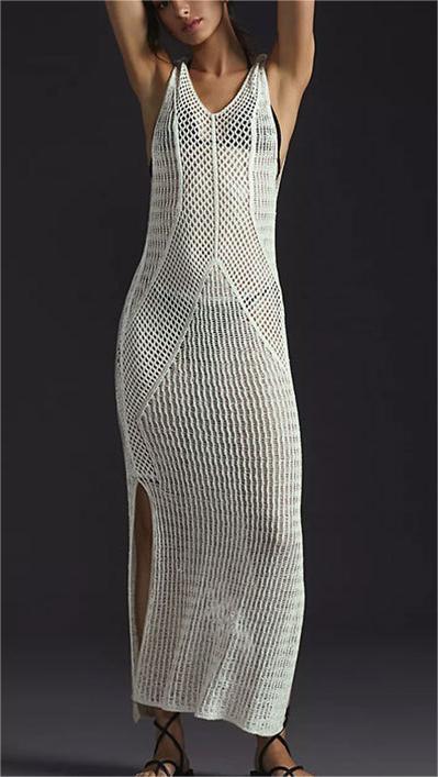Vest-Style Knitted Dress Sexy Hollow Out Cutout Beach Dress Seaside Vacation Bikini Jacket Swimsuit Sun Protection Clothing