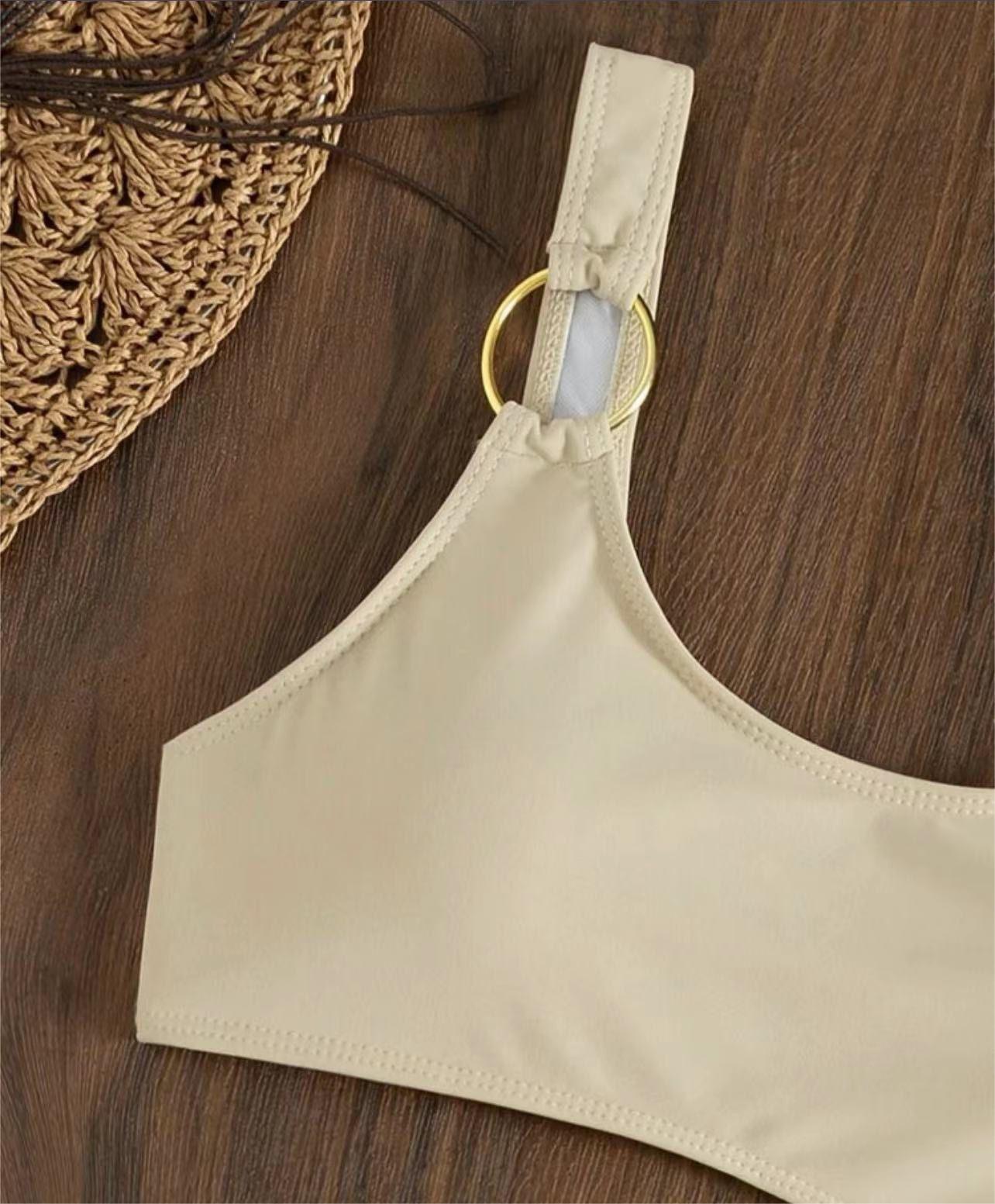 Solid Color One Piece Two Piece Suit Bikini Sexy Cutout Mesh Drawstring Swimsuit