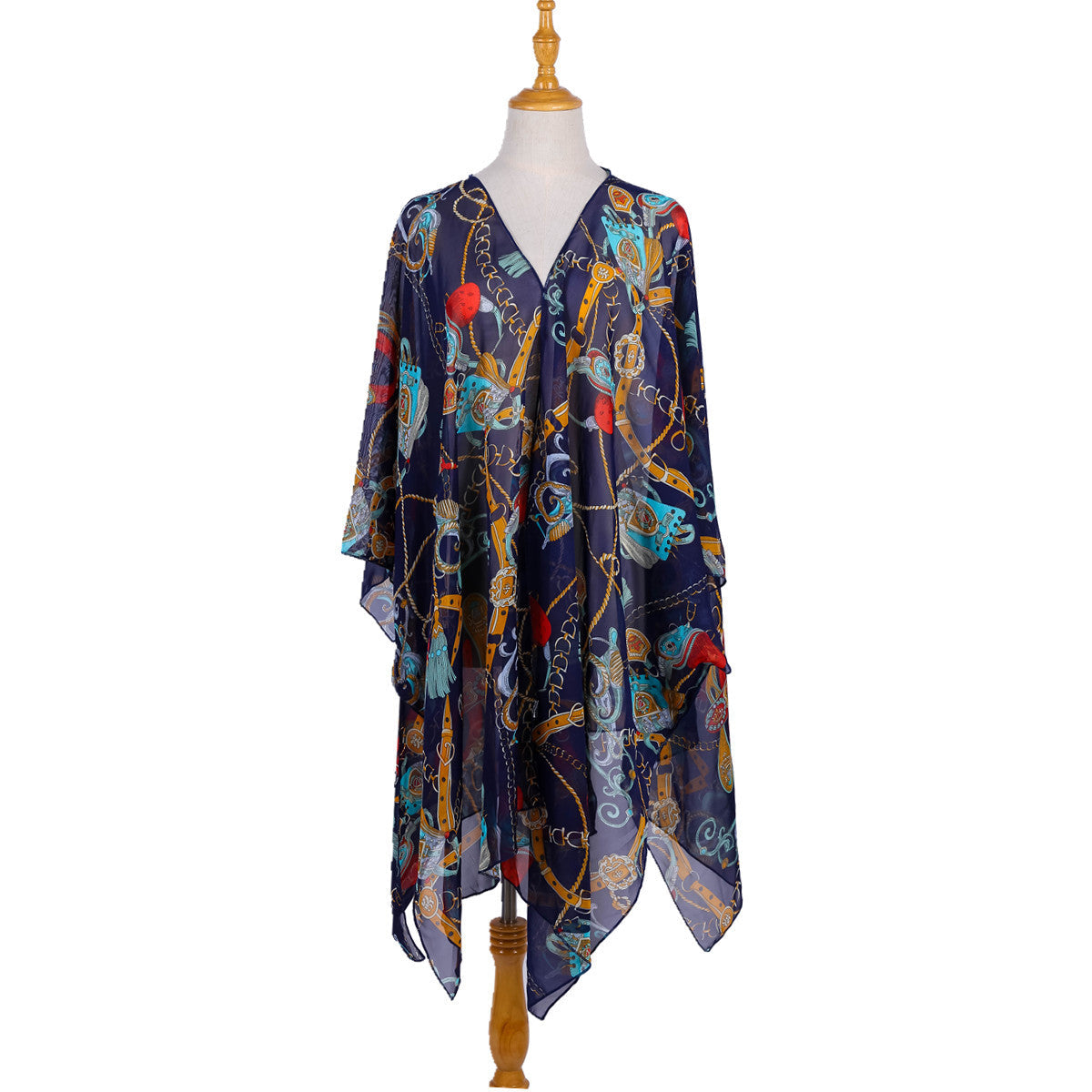 Summer Trendy Geometric Abstract Printed Chiffon Swimsuit Blouse Sunscreen Light Bikini Cardigan