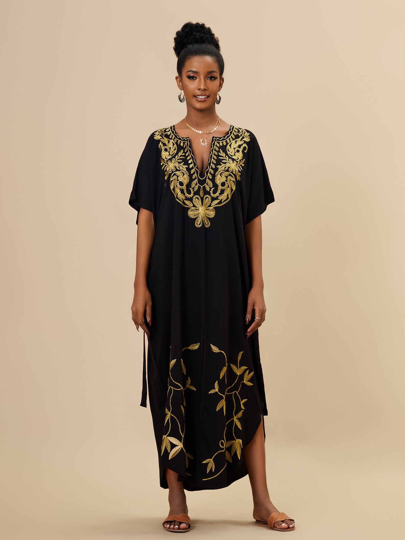 Holiday Maxi Dress Rayon Embroidered Beach Cover Up Sun Protection Clothing Bikini Cover Up