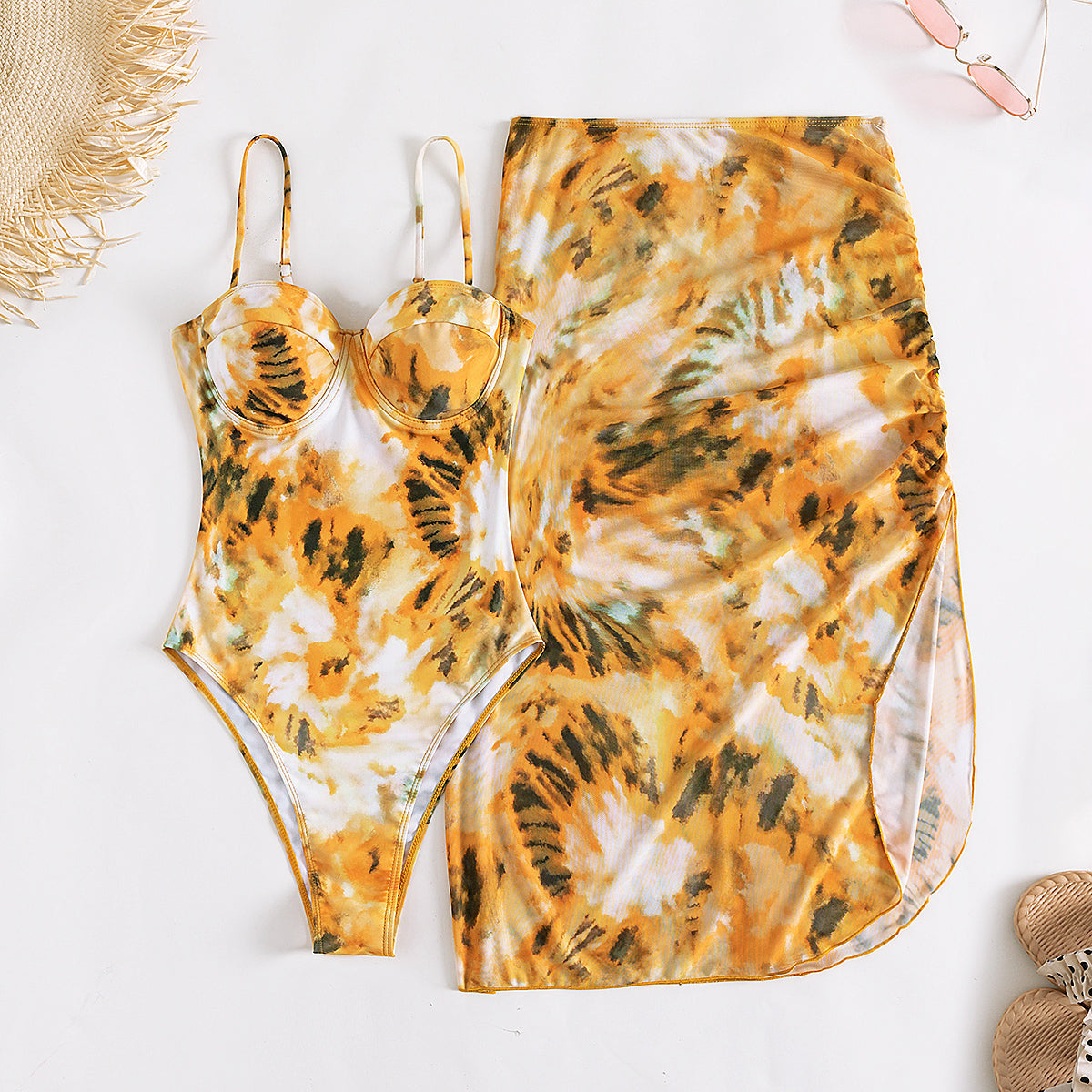 French One Piece Swimsuit Women Conservatively Thin Steel Bracket Push Up One Piece Swimsuit