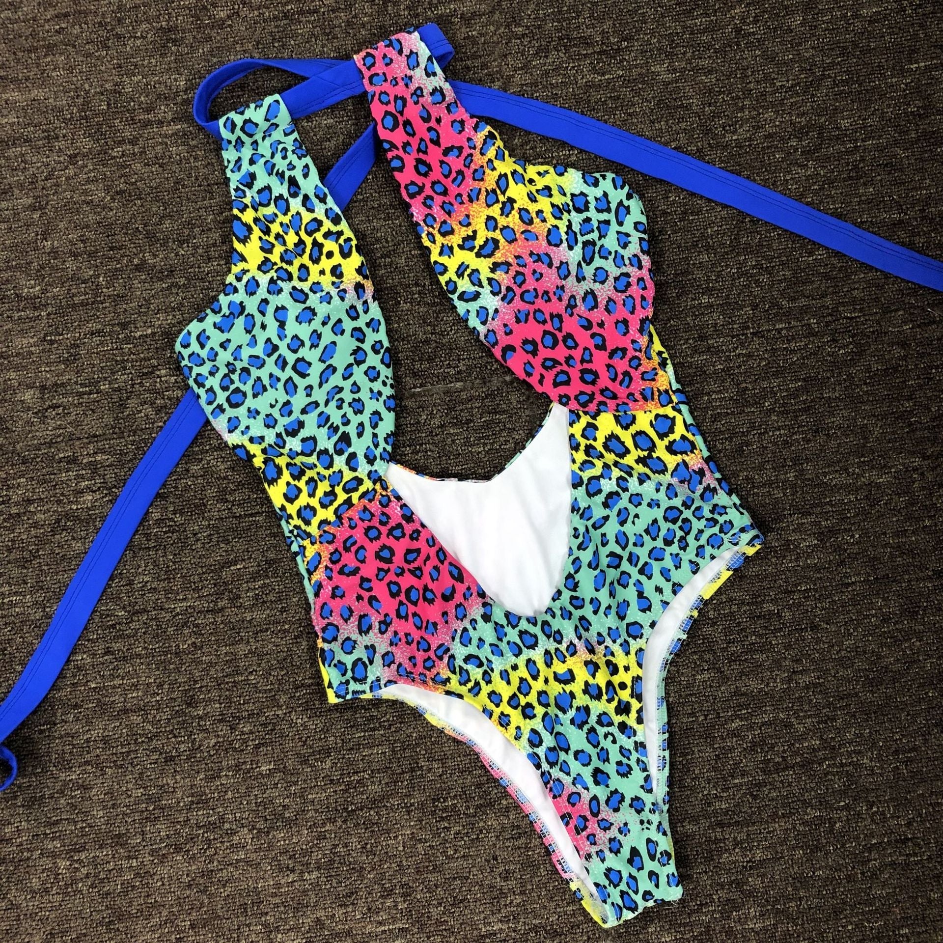 Sexy Swimsuit Export Swimwear Color Leopard Print Halter Strap One Piece Swimsuit Women