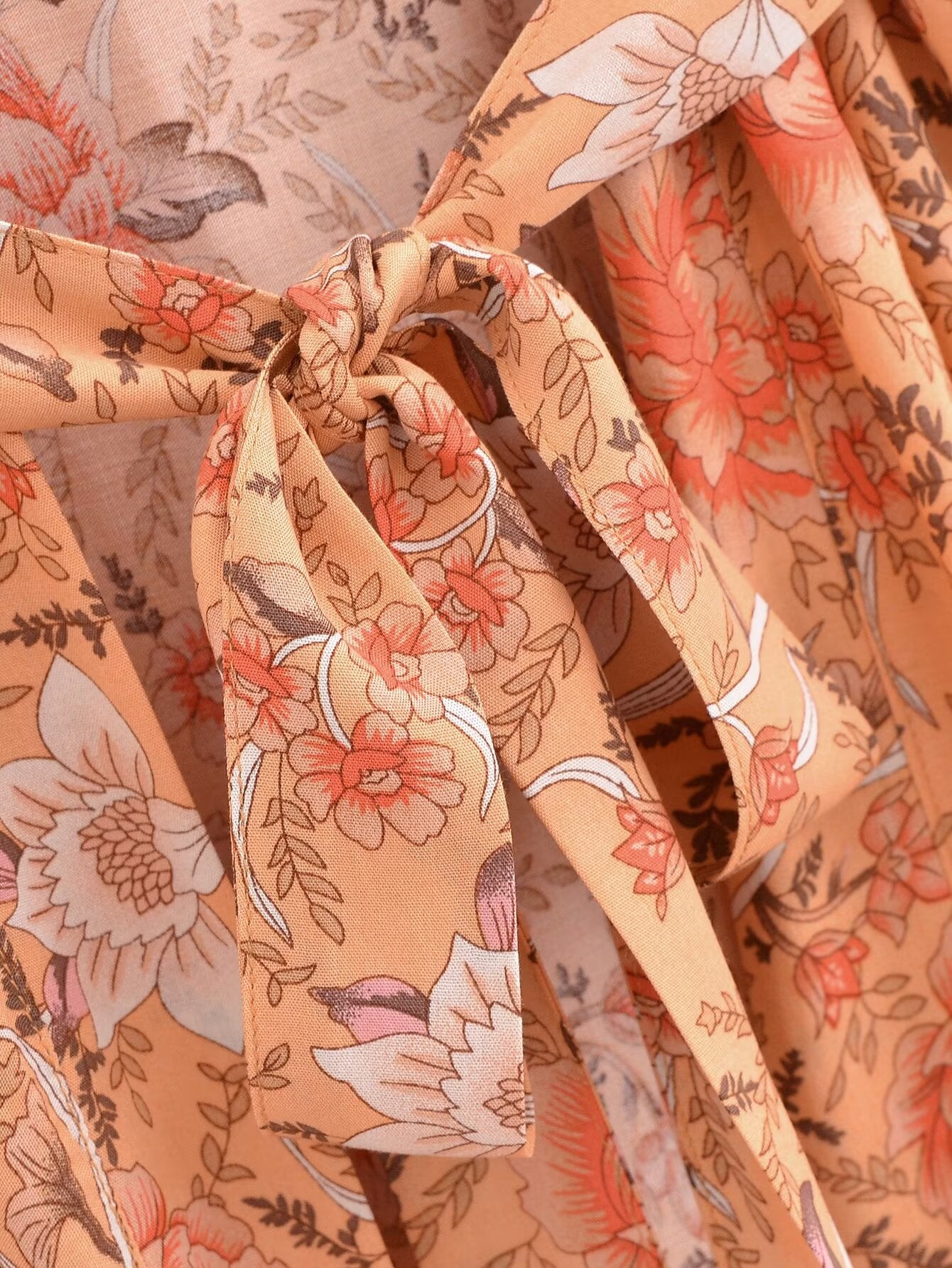 Rayon Printed Cardigan Loose Sleeves Short Lace Up Kimono