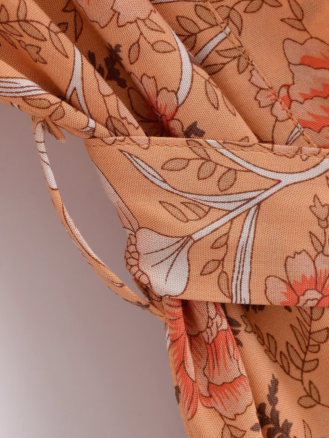 Rayon Printed Cardigan Loose Sleeves Short Lace Up Kimono