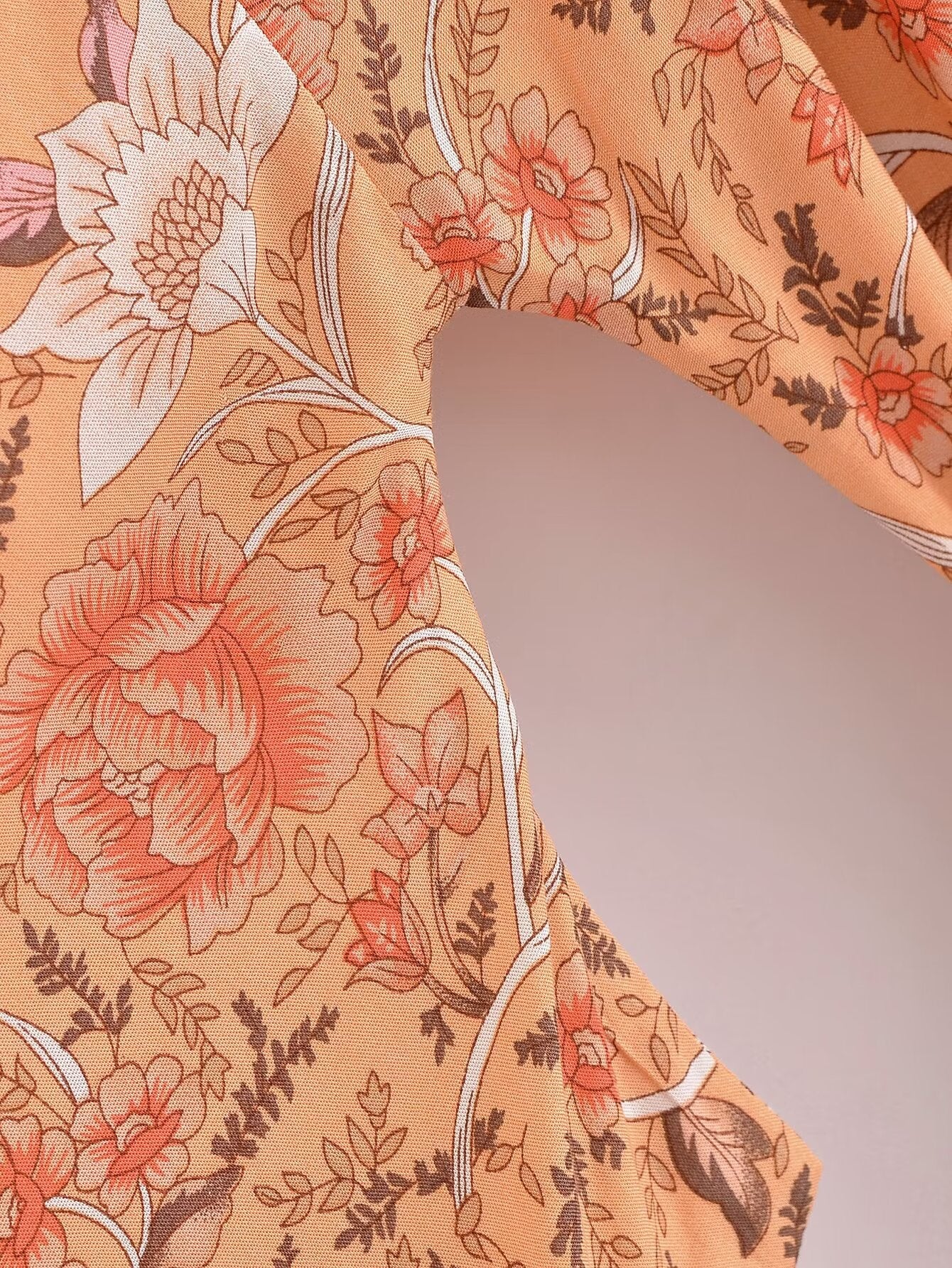 Rayon Printed Cardigan Loose Sleeves Short Lace Up Kimono