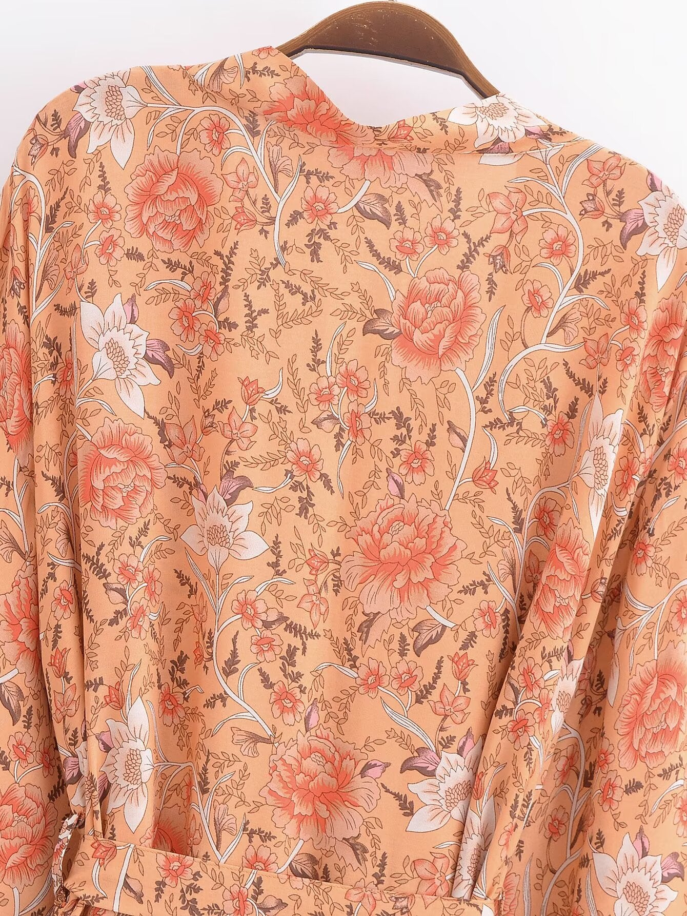 Rayon Printed Cardigan Loose Sleeves Short Lace Up Kimono