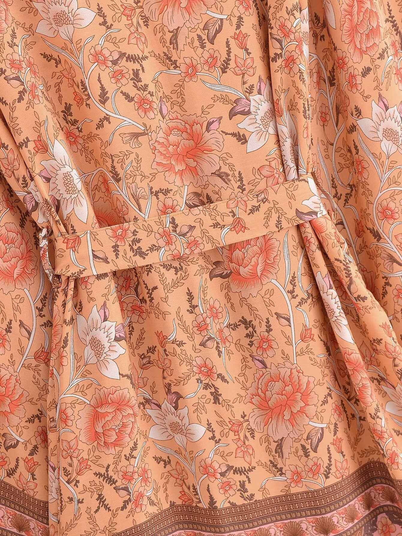 Rayon Printed Cardigan Loose Sleeves Short Lace Up Kimono