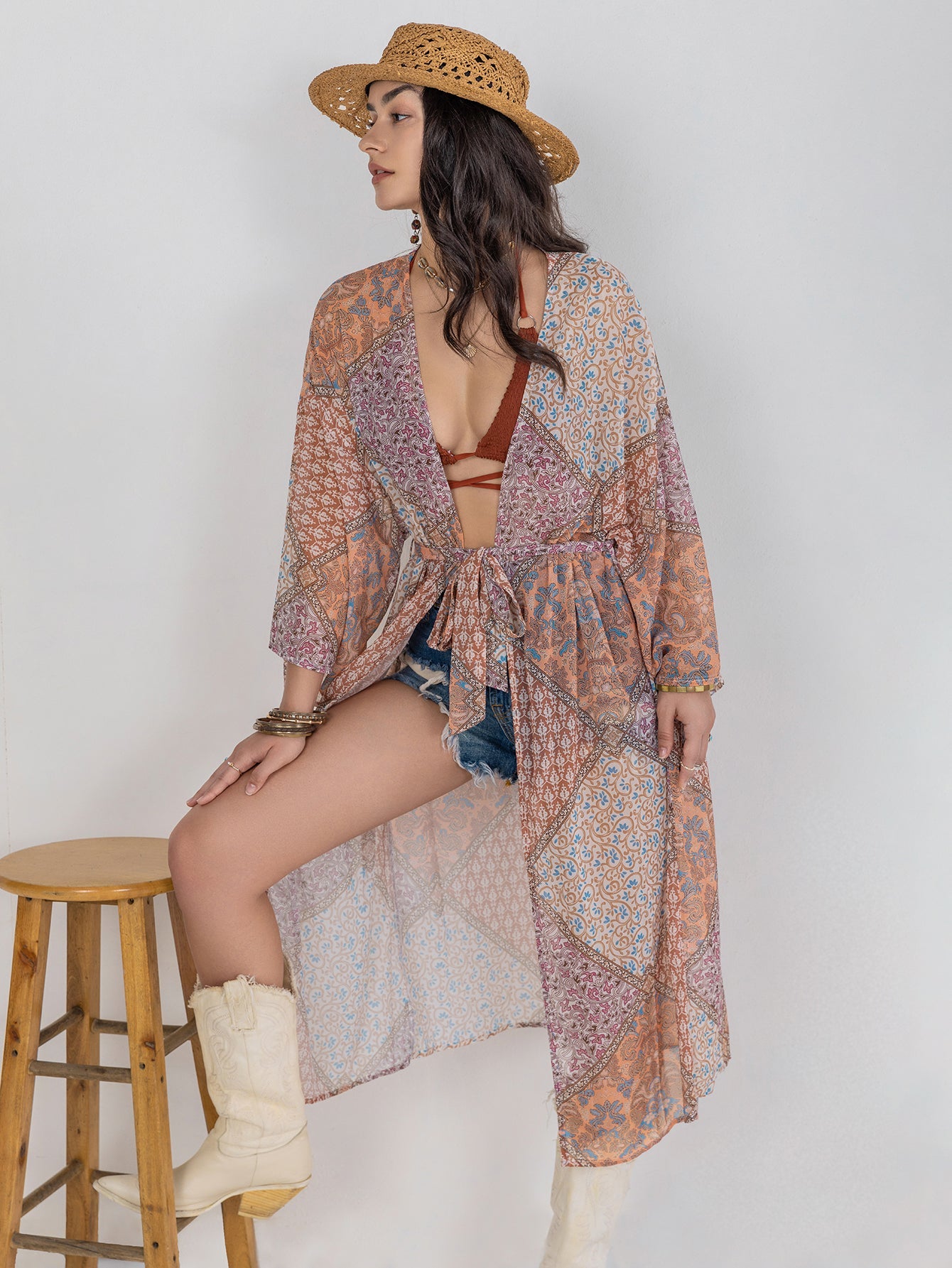 Women Bohemian Loose Casual Kimono Blouse
