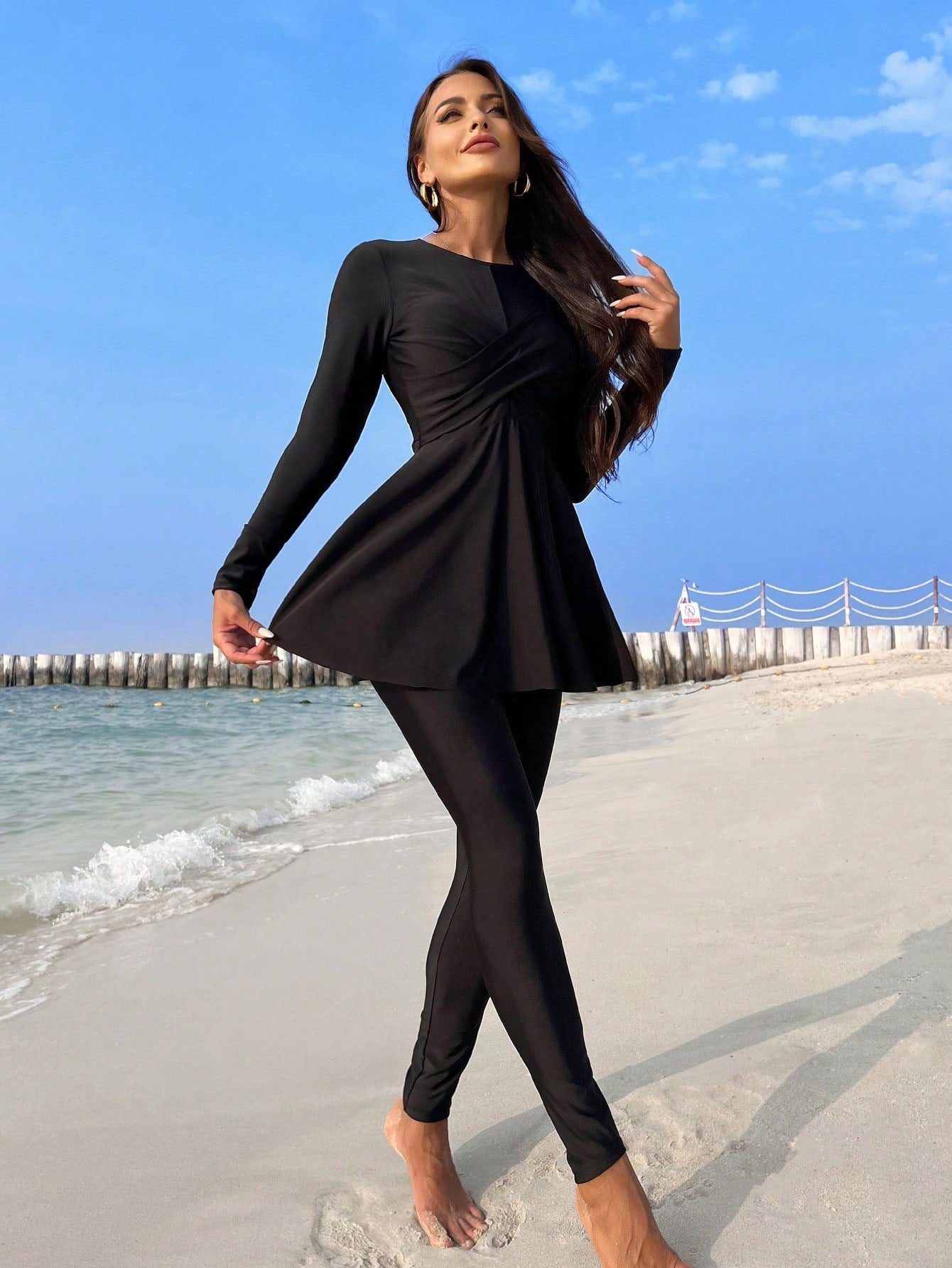 Bikinx Crossed Pleated Bikini Top And Nine Point Pants Swimsuit